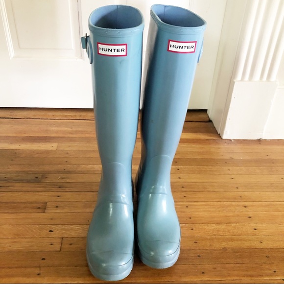 Hunter Shoes - Hunter light blue gloss rain boots sz 8 tall EUC